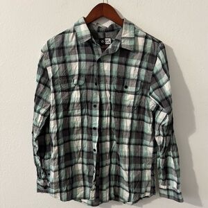Rip Curl Mint Green and Charcoal Black Plaid Flannel Shirt Small S